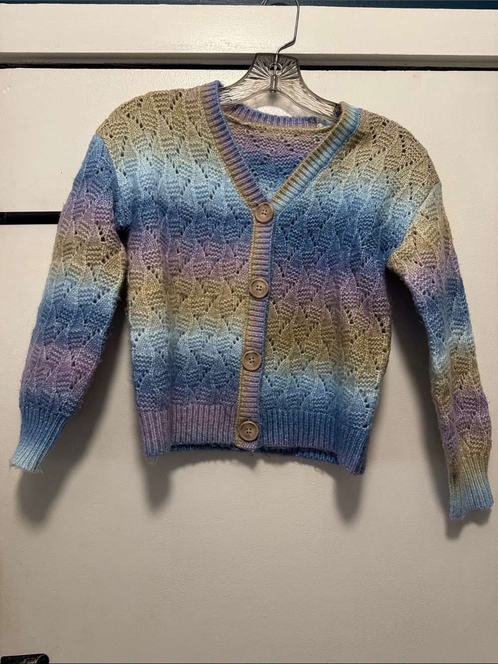 Kids Gradient Pastel V-Neck Button Cardigan - Blue, Purple & Green